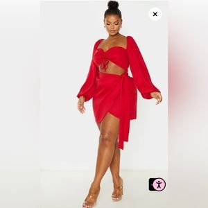 Plus Red Ruched Cut Out Bodycon Dress